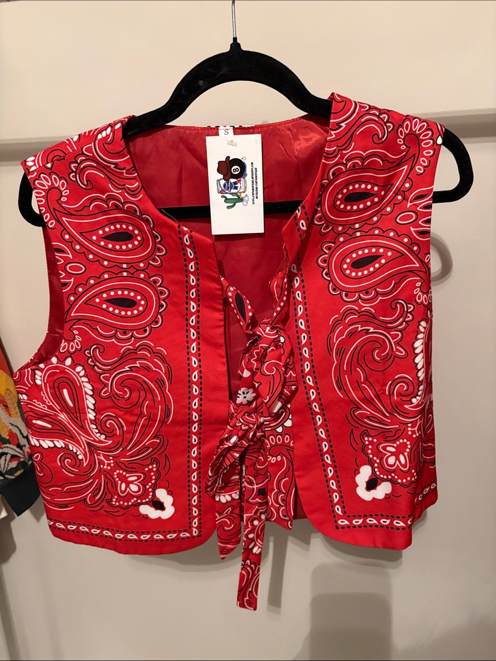 Red Paisley Tie-Front Crop Top
